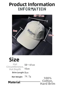 Guide des tailles montrant 58-61cm de tour et 8cm de visière pour la casquette coton
