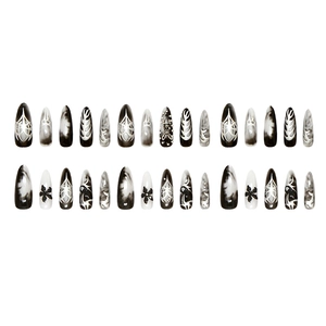 30pcs 3D irregular silver flower press-on nails with cyber-tribal and marble patterns