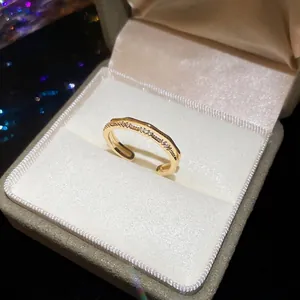 Elegant 18k gold plated double layer open ring with shimmering cubic zirconia stones