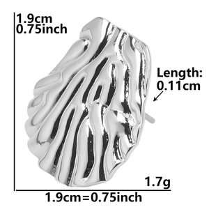 Detailed size chart for irregularly textured stainless steel earrings with dimensions