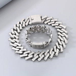Collier Et Bracelet Hip Hop En Acier Inoxydable 316L Chaîne Cubaine Forme D'os Large Pour Hommes Femmes Punk Bijoux