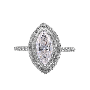 Elegant S925 sterling silver marquise cut ring with double halo diamond setting