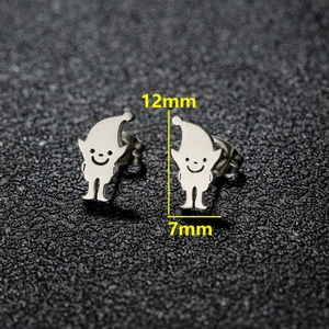 Boucles d'oreilles nains mignonnes en acier inoxydable argenté, dimensions 12mm sur 7mm