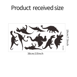 Detailed size specifications for KG174 cartoon dinosaur silhouette wall sticker