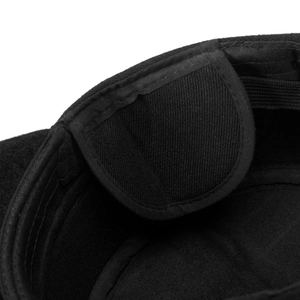 Detail view of the plush fleece lining and neat stitching on a warm black men's winter cap