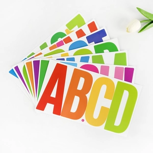 Detail of 6-inch colorful waterproof alphabet stickers in a fanned-out aesthetic layout