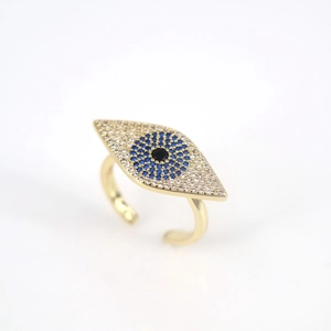 Evil Eye Open Ring Copper Micro Pave Zirconia Adjustable Personality Style Jewelry For Women Gold Plated