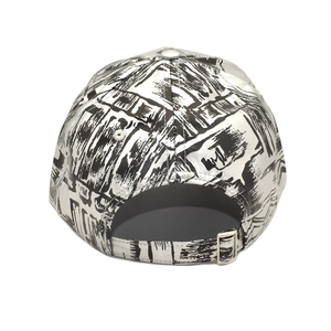 Detailed back view of graffiti baseball cap showing adjustable silver metal buckle