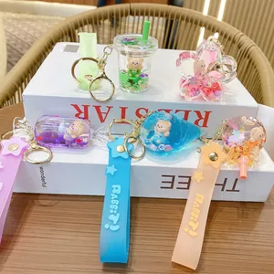 Creative crystal quicksand bear keychain with colorful liquid charms and silicone strap