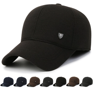 Men Winter Baseball Cap Polyester Twill Fleece Lined Ear Flaps Warm Outdoor Thickened Hat Metal Emblem Adjustable