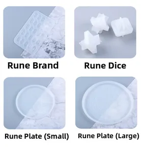 Macro detail of various rune silicone molds for DIY resin casting and crafts