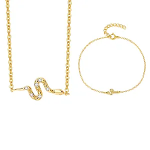 925 Sterling Silver Snake Necklace And Bracelet For Women With Zircon Animal Shape Trendy Elegant Clavicle Chain Jewelry