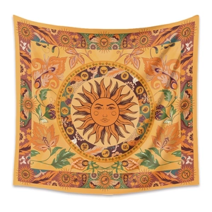 Bohemian sun and moon tapestry with zodiac signs and mystical patterns for wall decor