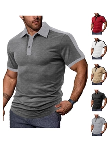 Detail view of various color options for men's patchwork short sleeve polo shirt