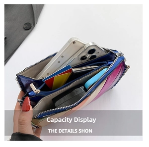 Macro view of multi-compartment interior with colorful color-blocking leather textures