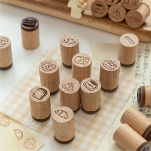 Small Bakery Series Wooden Stamps Beech Wood Rubber Retro Bread Coffee Pattern For DIY Journaling Scrapbook Decoration