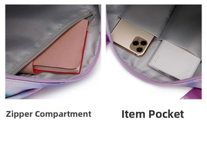 Vue détaillée de la poche intérieure zippée et des compartiments du sac de voyage