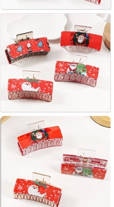 Détails de pinces à cheveux de Noël rouges avec motifs Père Noël et sapins