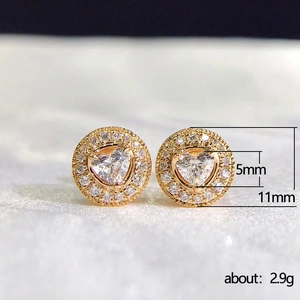 Elegant 11mm halo heart stud earrings featuring zircon and 18K rose gold plating