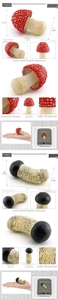 Detailed views of realistic fly agaric and matsutake mushroom models with size measurements