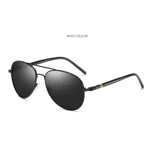 Polarized aviator sunglasses with matte black metal frame and gray lenses for driving