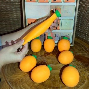 Set of flexible carrot squishy toys showing slow rebound and stretching features