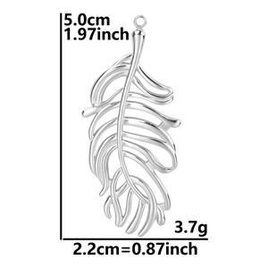 Detailed view of silver leaf pendant with dimensions 5.0cm height and 2.2cm width