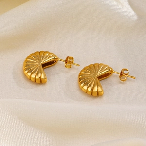 French vintage 18K gold plated stainless steel hollow shell earrings on silk