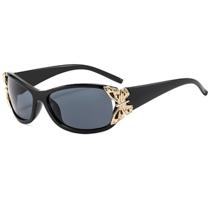 Fashion rectangular sunglasses for women with a gold butterfly accent on the temple