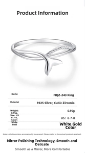 Macro detail of S925 sterling silver fishtail ring with sparkling cubic zirconia inlay