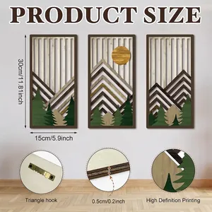 Tableau des tailles pour décoration murale en bois avec montagnes et forêt