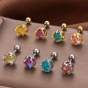 Lot de 8 boucles d'oreilles en acier inoxydable doré et argenté avec gemmes colorées