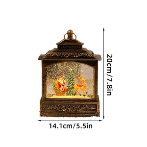 Vintage bronze Christmas snow globe lantern with Santa Claus and reindeer scene, 20cm height