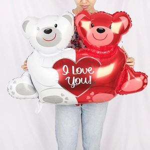 Giant teddy bear aluminum foil balloon with I Love You heart for Valentine decorations