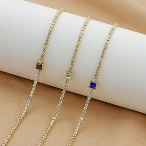 Western Style Stainless Steel Tennis Bracelet Gold Plated Single Row Square Zirconia Inlaid Adjustable Women Jewelry Gift
