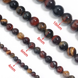 Comparison of 4mm, 6mm, 8mm, and 10mm natural tiger eye stone beads for DIY jewelry