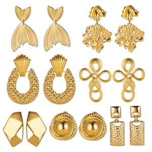 Orecchini a Goccia in Acciaio al Titanio con Coda di Balena Per Donna Oro 14K Geometrici Texture Martellata Gioielli