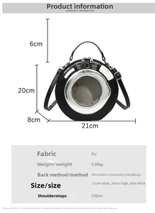 Detail specifications of washing machine style crossbody bag with 0.38kg weight and 120cm strap