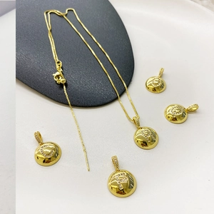 Initial Letter Necklace 18K Gold Plated Copper Round Disk Cubic Zirconia Pendant Adjustable Box Chain For Women