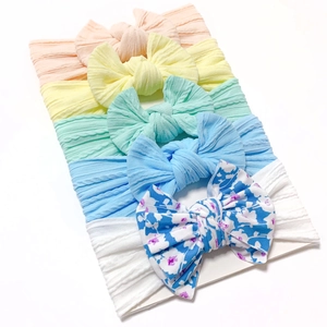Set of 6 colorful elastic nylon baby headbands with large soft bows for infants