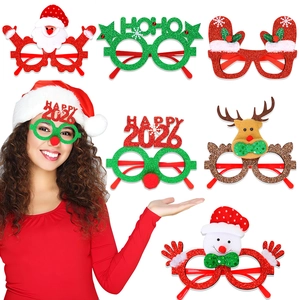 Cartoon Christmas glasses with Santa and Snowman designs for 2026 holiday party supplies