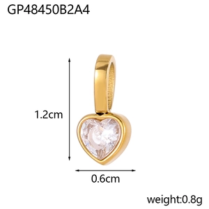 Close-up of gold heart pendant with cubic zirconia showing 1.2cm height and 0.6cm width