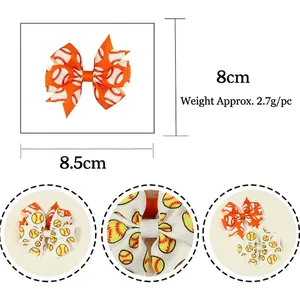 Baseball pattern ribbon hair bow for girls, handcrafted 8.5cm cute sports hair accessory