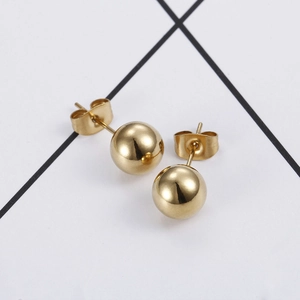 Polished golden stainless steel ball stud earrings with mirror finish and butterfly back