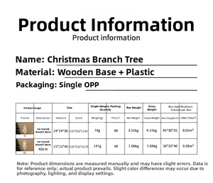 Detailed size and weight specification table for pine needle Christmas tree ornaments
