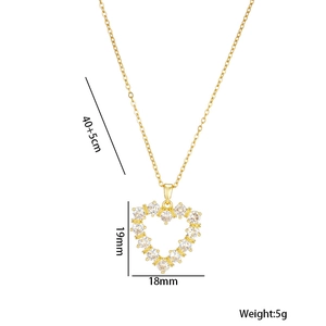 Gold heart pendant necklace with shimmering cubic zirconia and 40+5cm adjustable chain