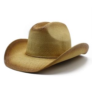 Classic straw cowboy hat with a natural gradient brim and western-style curved design
