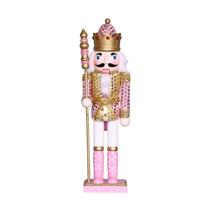 30cm pink sequined king nutcracker ornament with golden scepter for Christmas decor