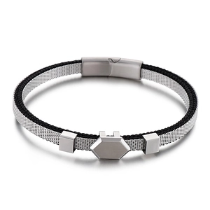 Fashionable multilayer mesh chain bracelet with black cotton cord and magnetic clasp