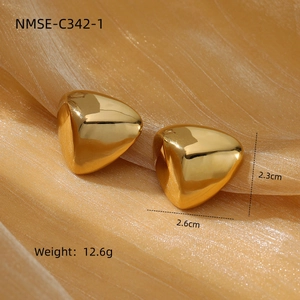 Polished 18k gold plated stainless steel heart triangle stud earrings for women